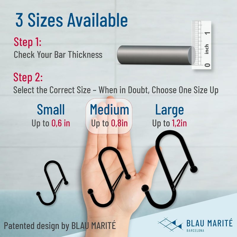 Blau Marité 10-Pack Metal S Hooks for Hanging – Heavy-Duty S-Shaped Hook with Safety Buckle – Fits Bars up to 0.8 In – Anti-Drop S-Hooks for Kitchen, Bathroom, Closet & Pot Racks – Gold (Medium) - Image 2